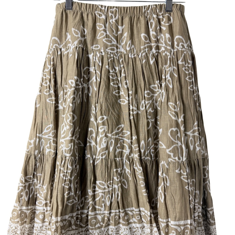 Coldwater‎ Creek Tiered Maxi Skirt Cotton Womens PXS 4 Tan Floral Boho Flowy